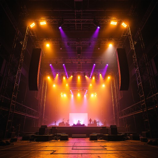 Convention center AV services with large projection screen and stage lighting